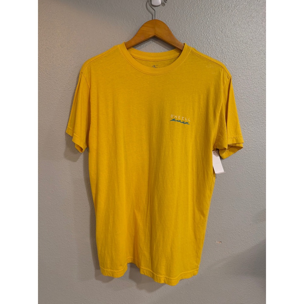 O'Neill T-Shirt‎ Mens Large Yellow Modern Garment Dye Graphic Wave Beach Summer